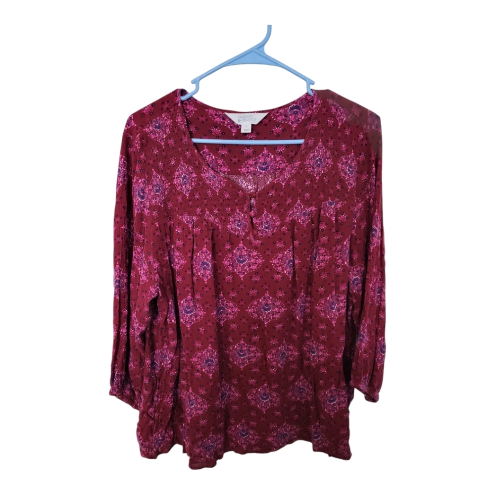 Market & Spruce Burgundy Floral Blouse